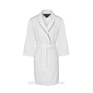 Factory White poly cotton waffle kimono bathrobe with color piping